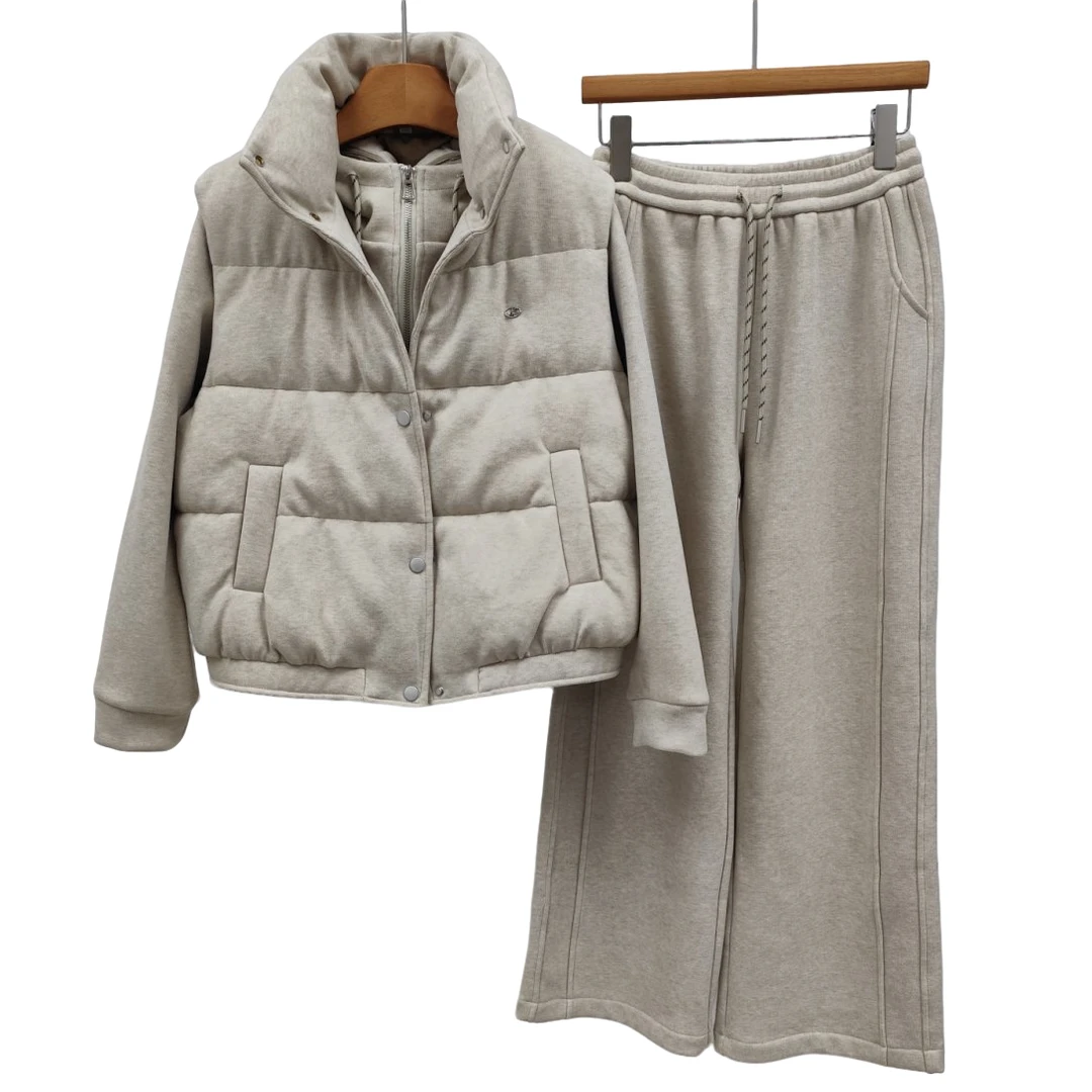 YITONG/倚桐2025冬季连帽上衣马甲休闲裤加绒三件套（J5B26113）