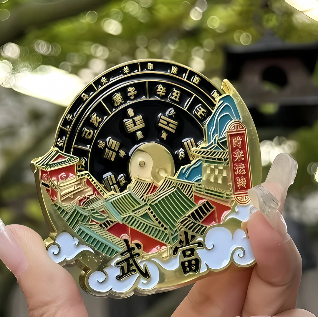 湖北文创武当山时来远转八卦太极可旋转金属冰箱贴旅游纪念品