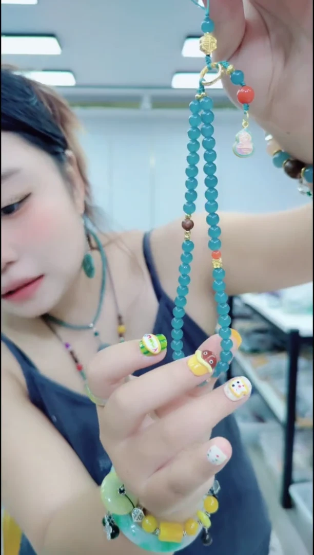 翡翠未镶嵌颈饰1417蓝水手机链