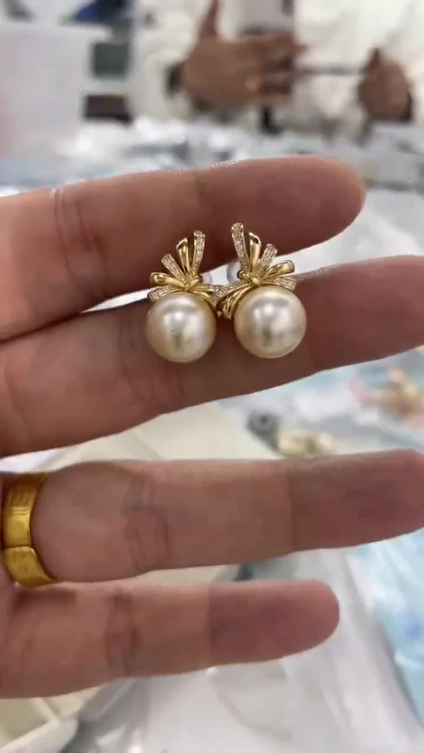 银S925镶嵌耳饰海水珍珠金珠