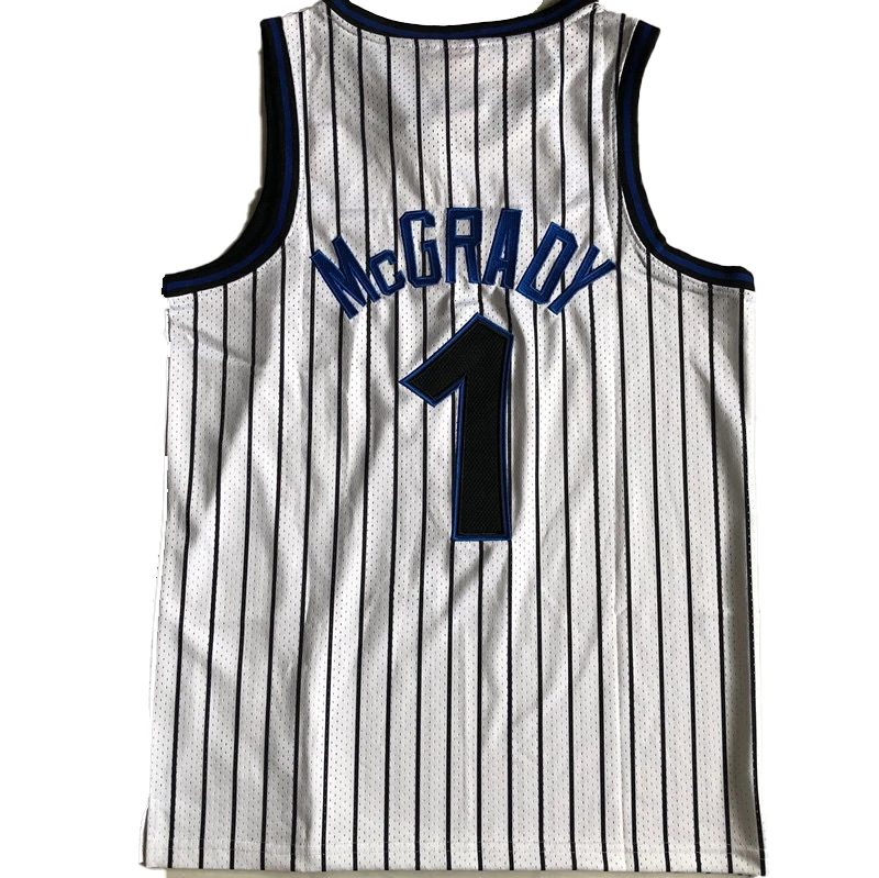 魔术麦迪球衣1号白色条纹复古刺绣款篮球训练速干透气服-40