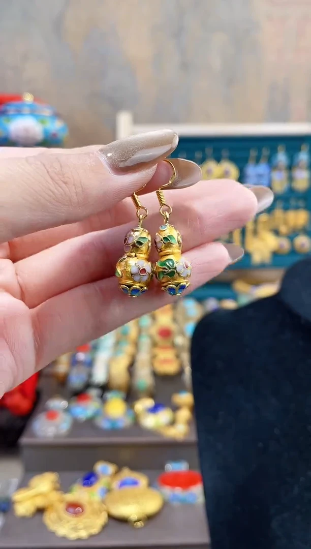 【闪购商品】非遗景泰蓝金地葫芦耳环