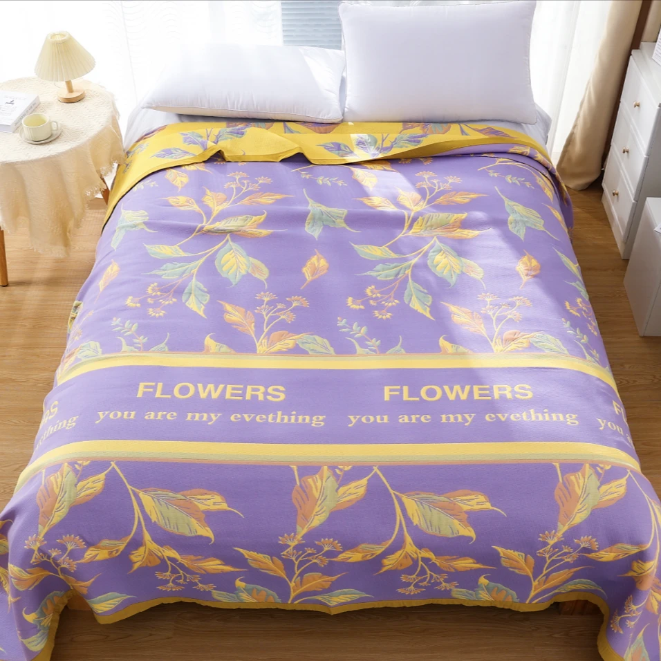 【花之序曲紫】双面亲肤加厚多功能纱布盖毯--230cm*250cm