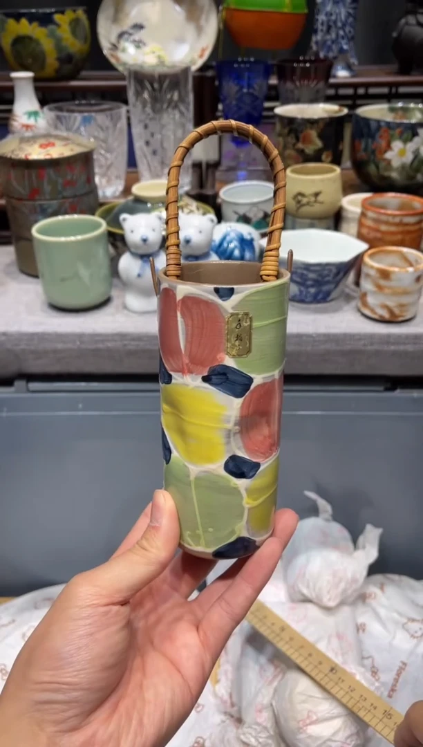 瓷片手绘粗陶花篮