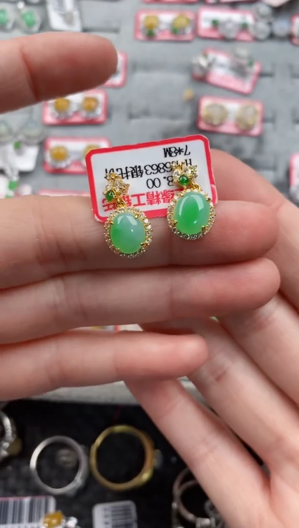 银S925镶嵌戒指翡翠666----6