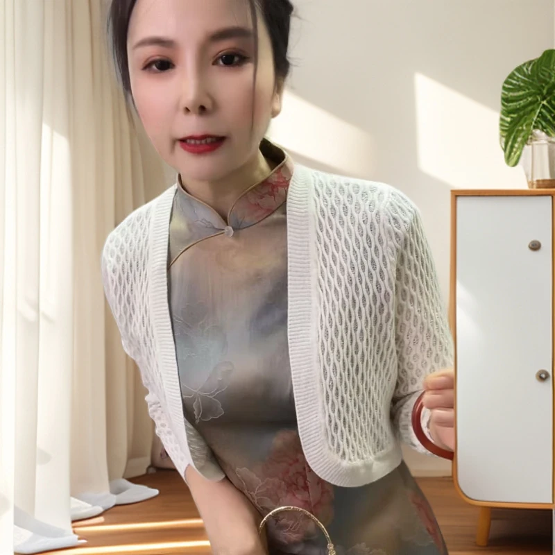 梦路 A002 春夏新款 高弹力针织 旗袍开衫