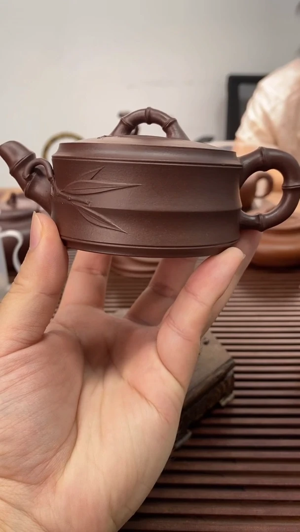 茶壶紫砂120毫升宽口竹段紫泥