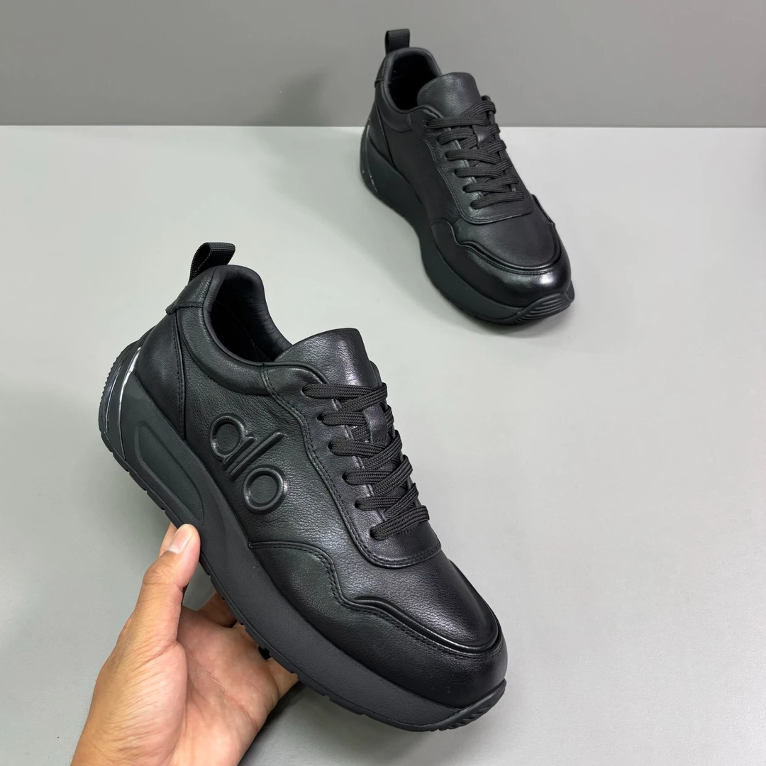 男鞋秋季时尚潮鞋舒适百搭真皮厚底系带黑色