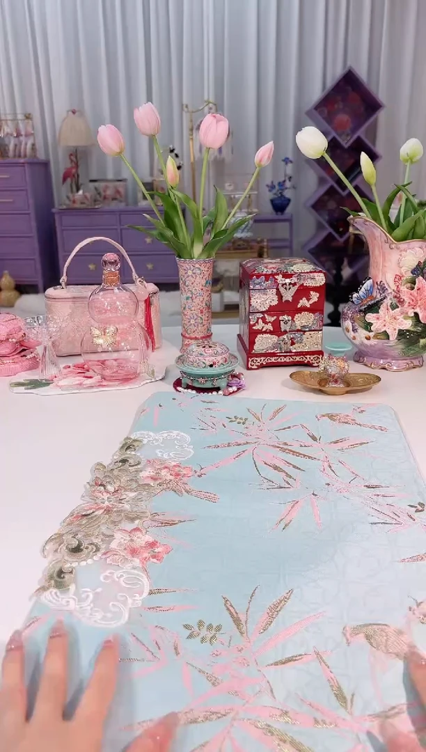 欧根纱蝴蝶茶席 浅蓝