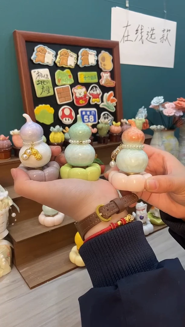 摆件陶紫色 绿色 橘色葫芦景德镇陶瓷摆件3个装