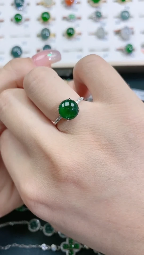 翡翠戒指银S925镶嵌天然翡翠