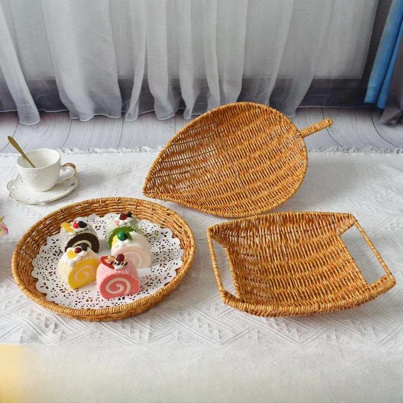 拍一发二仿藤收纳筐客厅家用果盘油炸小吃篮网红零食盘塑料藤编篮