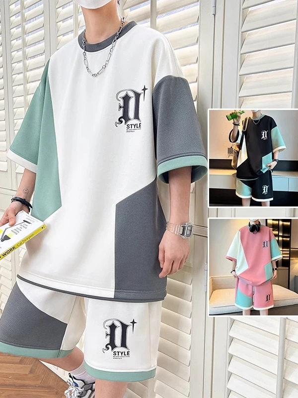 青少年男生运动短袖套装男潮流初中生休闲宽松速干夏天帅气短裤