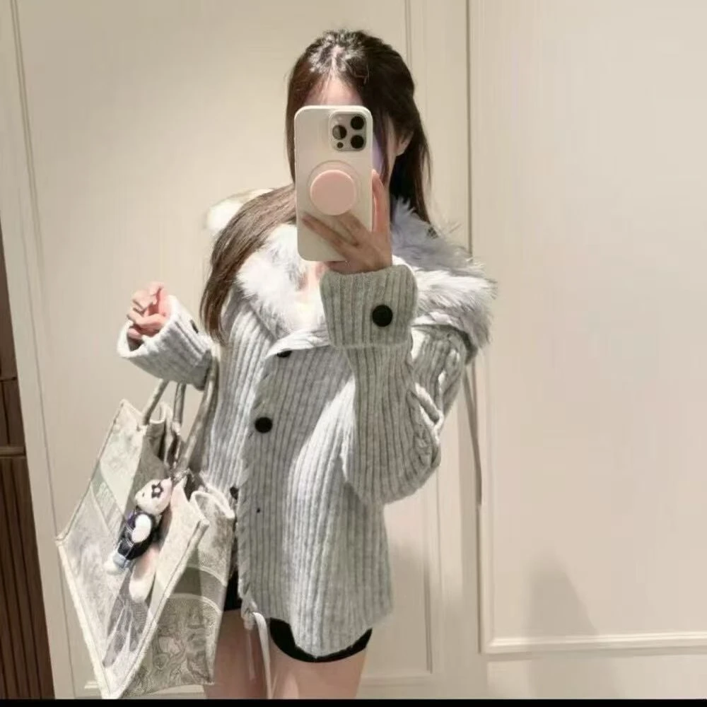 3300 慵懒 大披肩毛领 毛衣外套