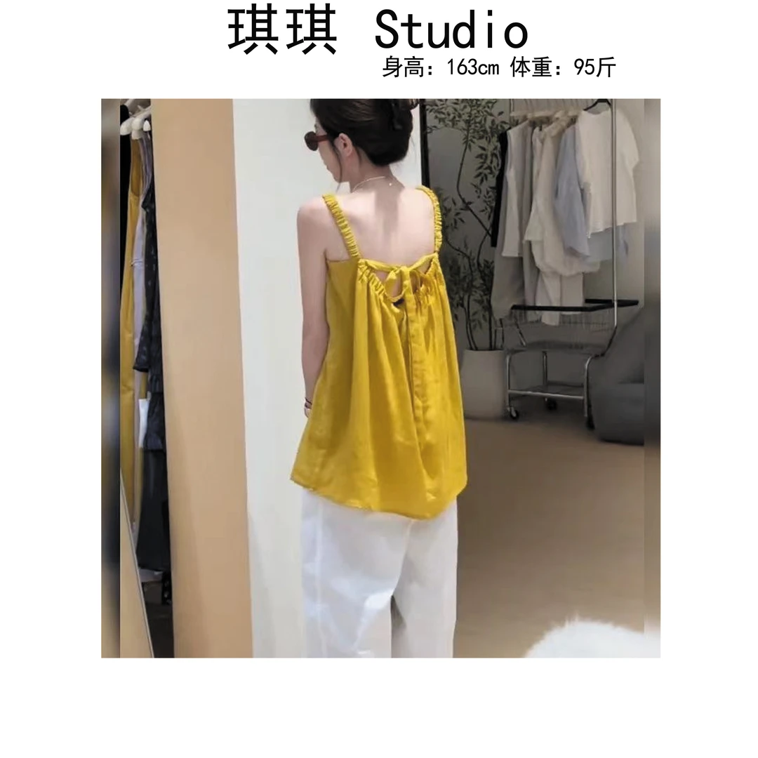 《琪琪家》夏季新款甜美洋气双肩吊带后系带显瘦减龄休闲百搭上衣-O