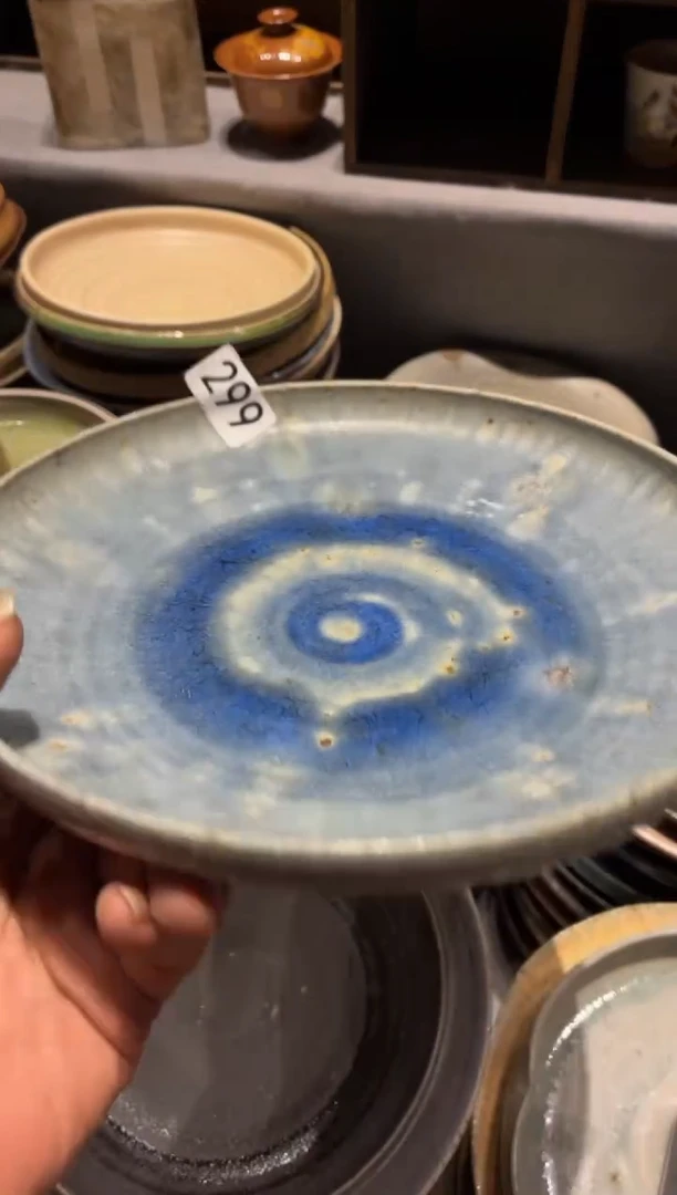 瓷片佛***家299蓝色玻化手工盘1个