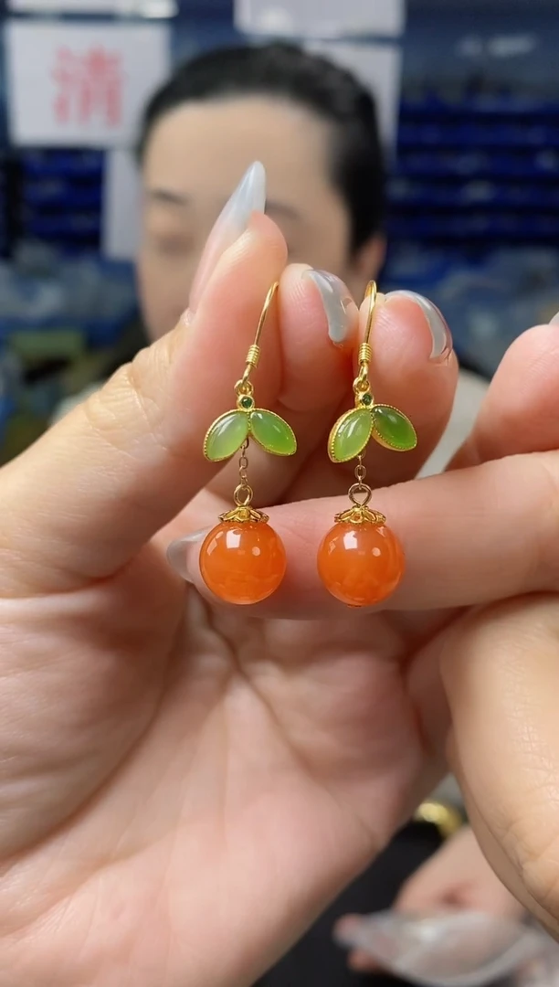 银S925镶嵌南红玛瑙耳饰K2115