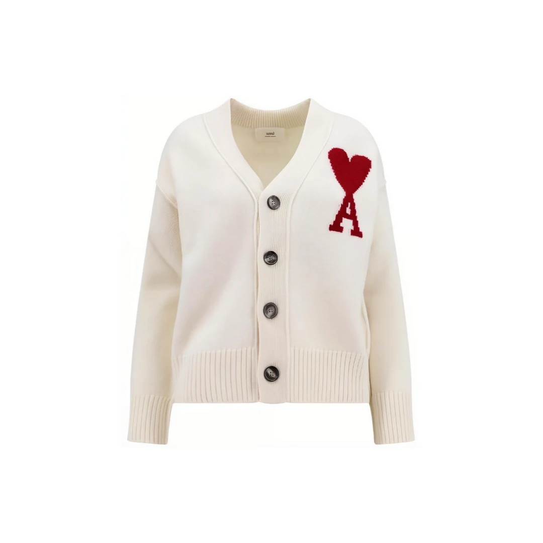 AMI PARIS(香港发)经典爱心V领单排扣开衫 BFUKC006018-154/BCJ