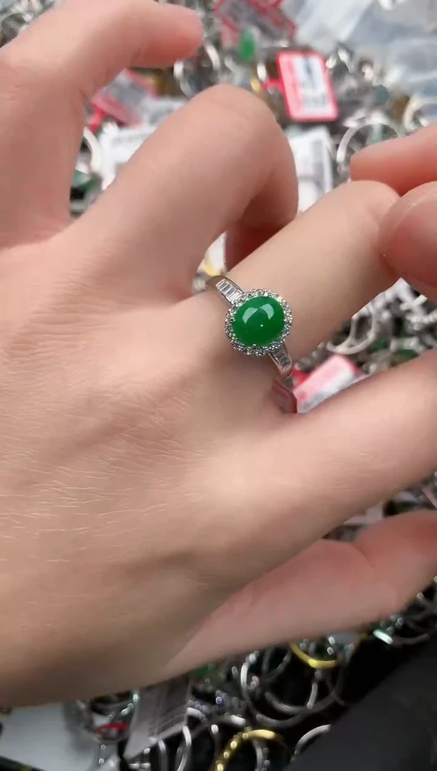银S925镶嵌戒指翡翠444              3