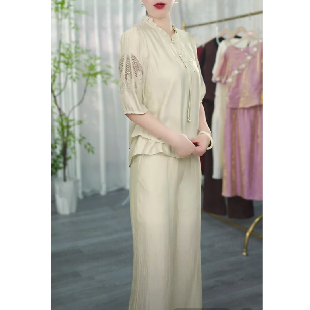 【T55】时尚洋气质套装女2025夏季新款百搭宽松上衣阔腿裤两件套