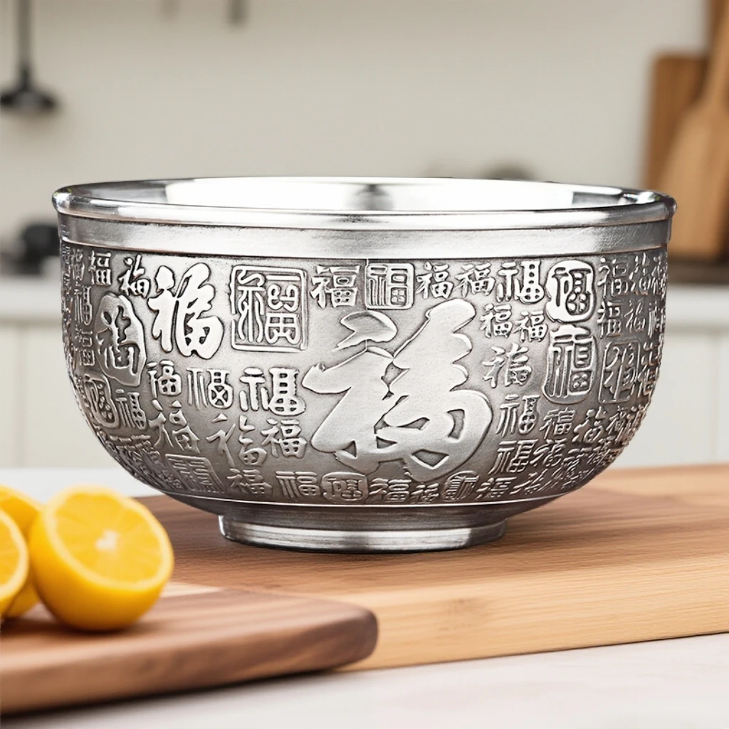 足银银制品 双旦银碗999足银餐具家用隔热雪花银碗大容量高端银礼