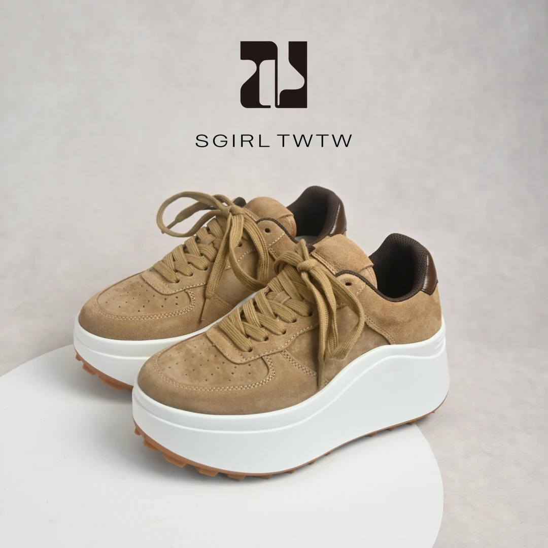 SGIRL TWTW复古反绒皮小个子松糕鞋2025新款户外增高百搭老爹鞋女