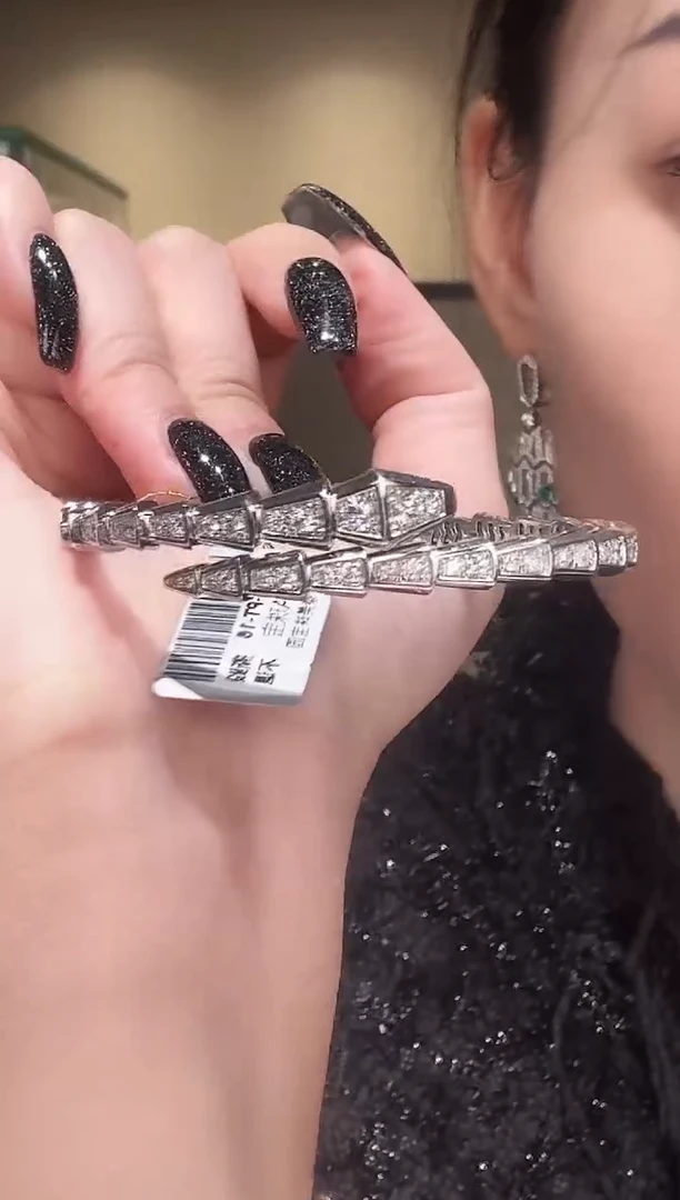 铂Pt950镶嵌手镯钻石满钻蛇手镯【拍下备注圈口】