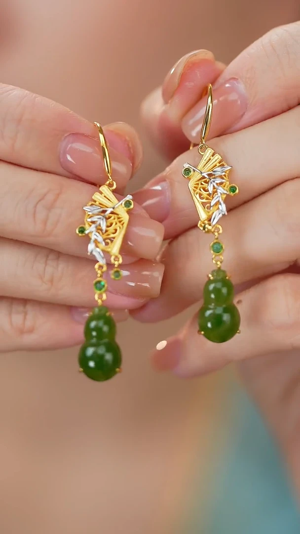 和田玉银S925镶嵌耳坠新款