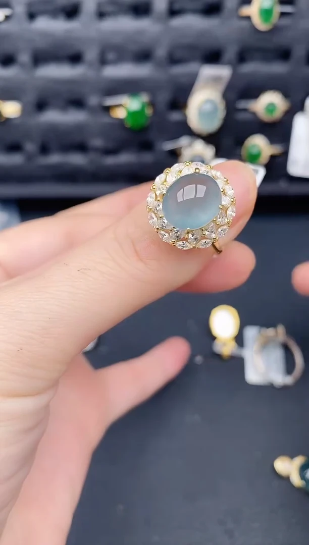 银S925镶嵌戒指翡翠天然a货翡翠306