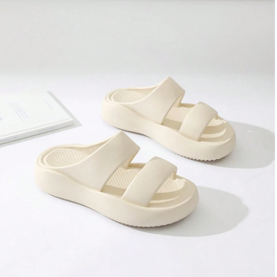 夏季新款踩屎感厚底时尚简约色系凉拖鞋