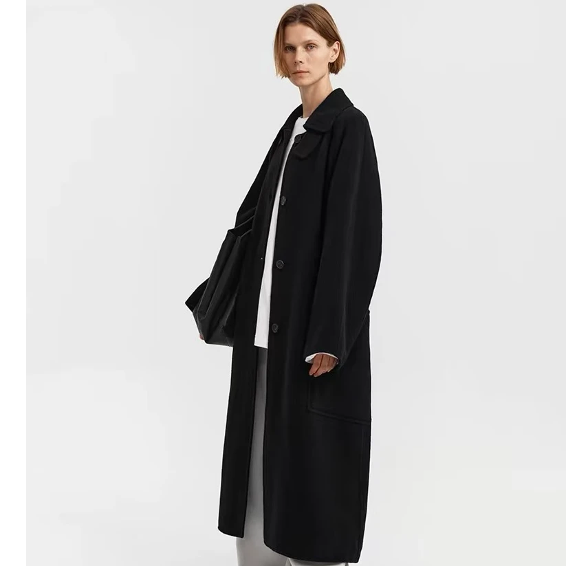 YEARLY PLAN 2024年冬季新款简约女单排扣防护领毛呢羊毛大衣外套