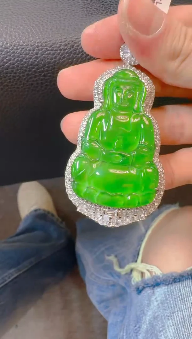 吊坠(赠链)银S925镶嵌翡翠天然A货翡翠