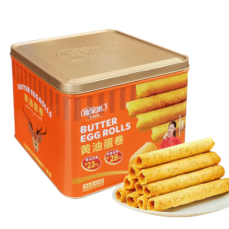 【到手2罐】香港品牌鹿家港黄油蛋卷454g铁罐礼盒装广式特色小吃