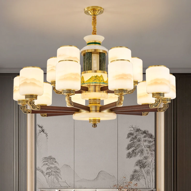 全铜新中式客厅吊灯大厅主灯2025新款高端别墅书房餐厅大气实木灯