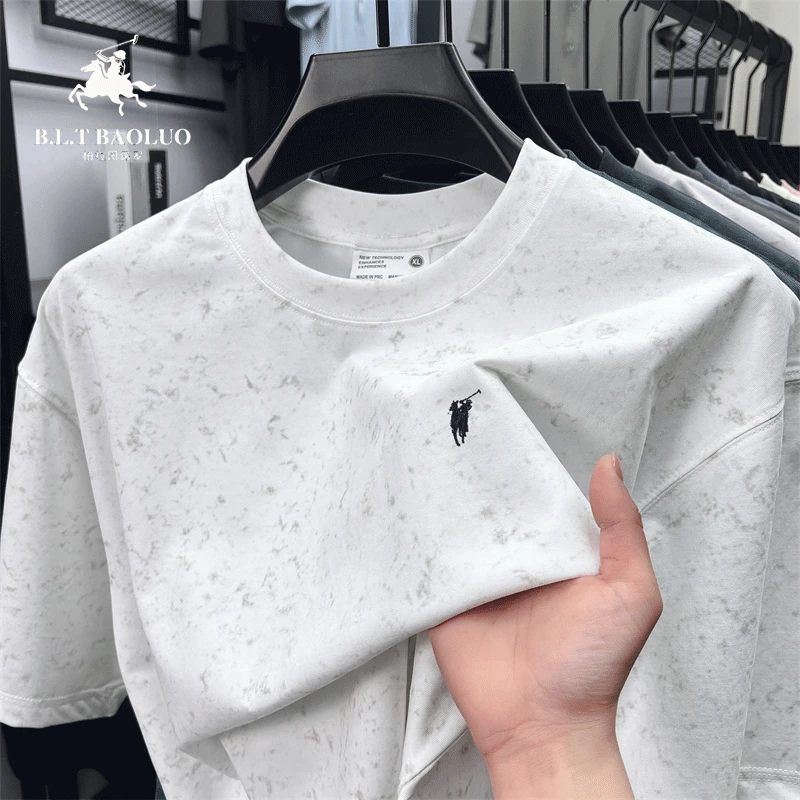 正品保罗圆领休闲半袖夏季薄款蜡染T恤修身潮流百搭时尚宽松男装