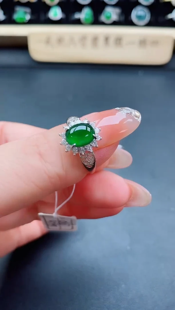 银S925镶嵌戒指翡翠1
