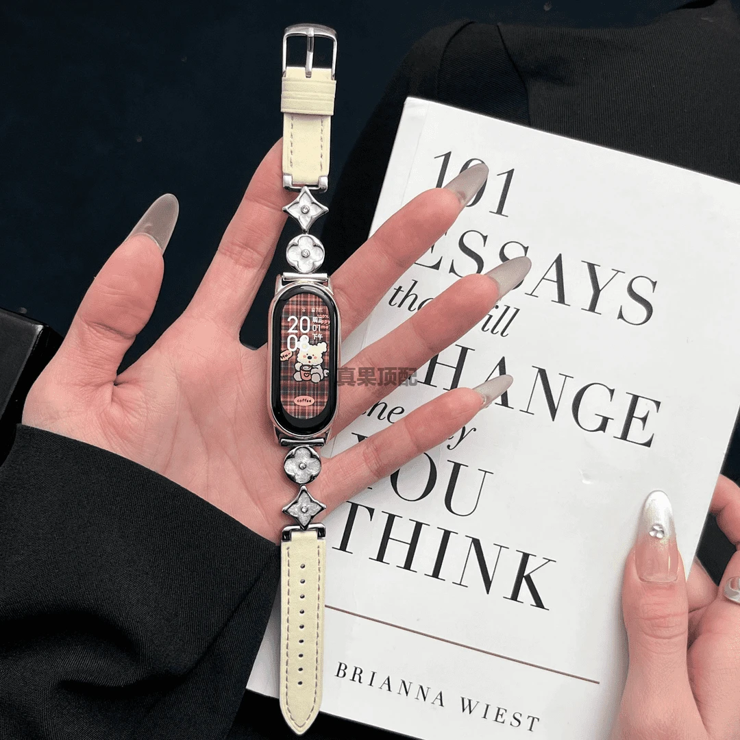 适用小米手环10表带9pro四叶草拼真皮9nfc女款红米watch6/5手表带