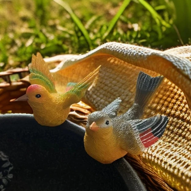 史克森外贸出口花盆仿真黄鹂鸟盆挂气氛感小摆件动物可爱创意