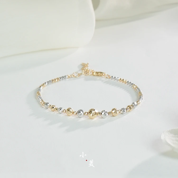 18K金双色车花金珠手链 G90142