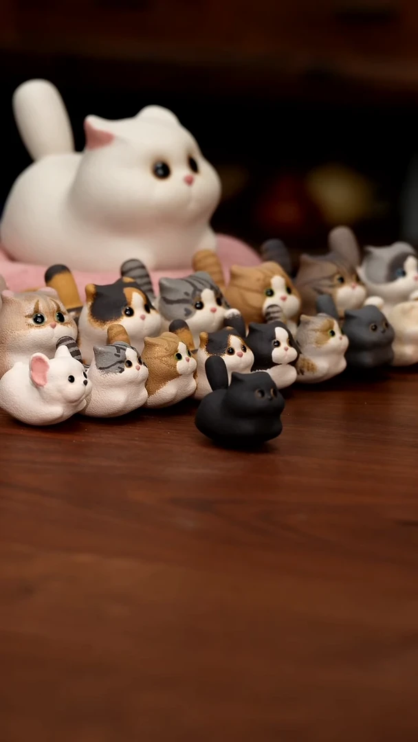 紫砂摆件迷你小黑猫