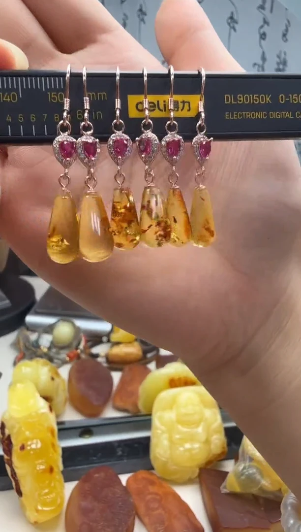 银S925镶嵌琥珀裸石多样性发一