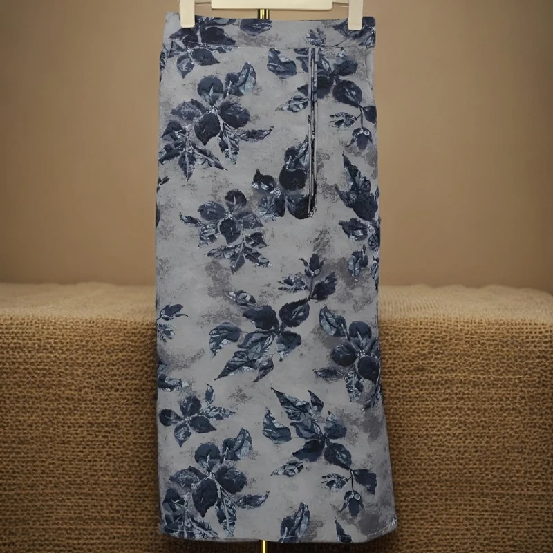 2025夏季新款气质百搭时尚国风印花中式流苏高腰显瘦洋气半身裙