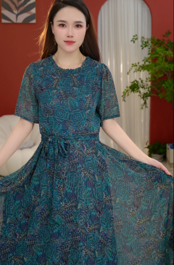 (送腰带)LYQ25399夏季新款短袖民族风大裙摆连衣裙时尚减龄显瘦