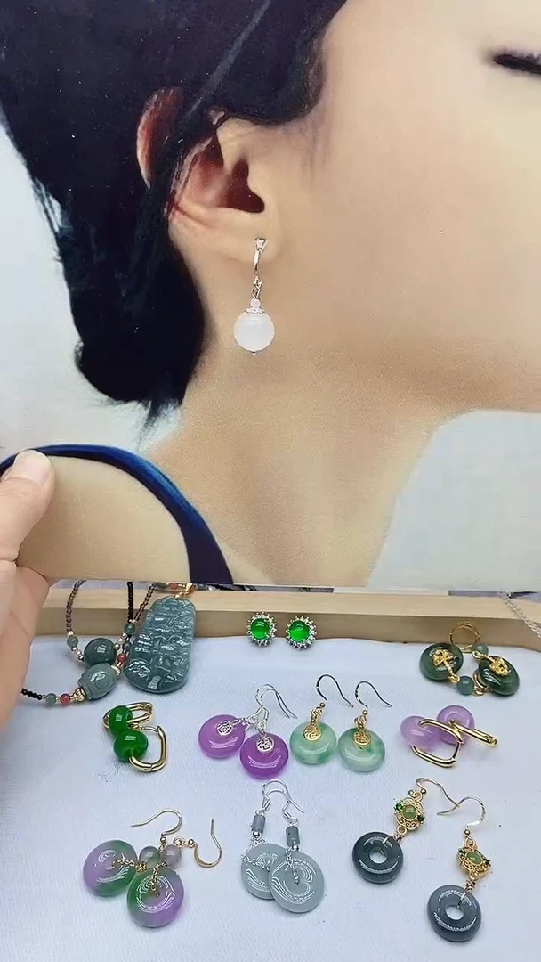 和田玉银S925镶嵌耳饰144