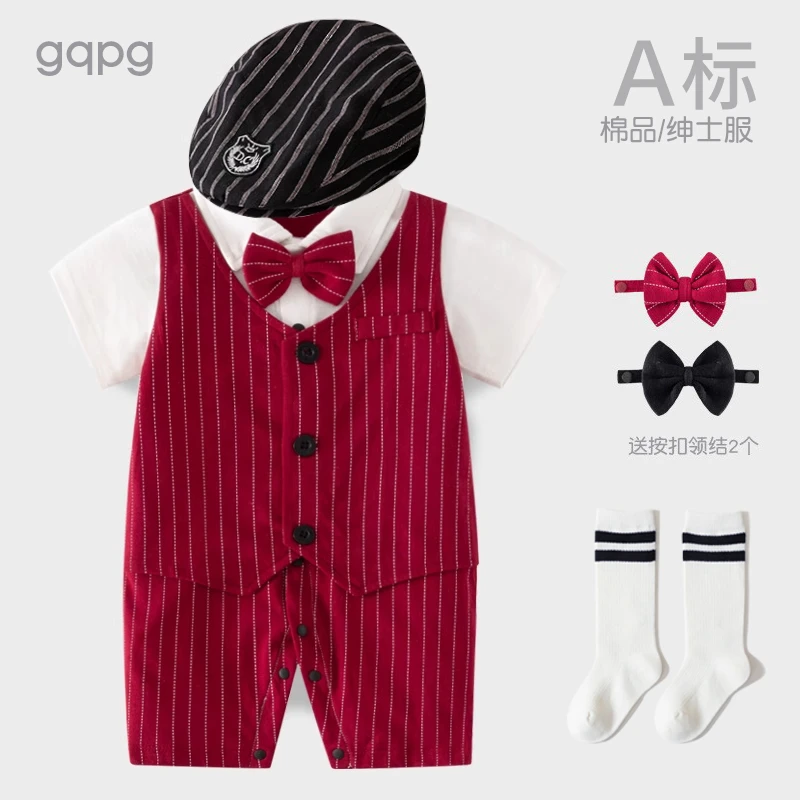 宝宝小少爷服装服满周岁礼服男月百天岁抓周服婴儿连体衣夏季一