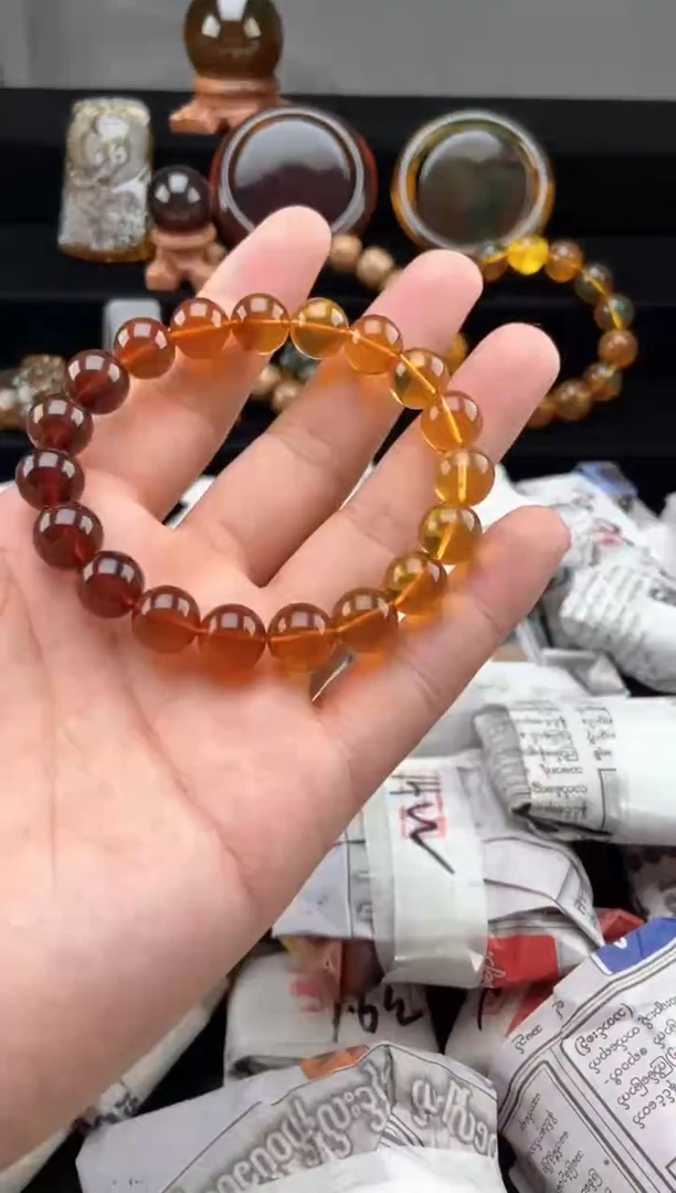 手链琥珀未镶嵌彩虹渐变手串