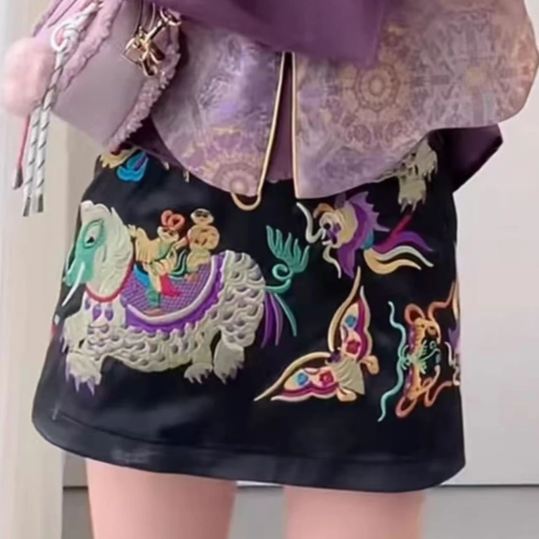 088新中式国风春季新款半身裙重工刺绣高腰显瘦气质百搭裙