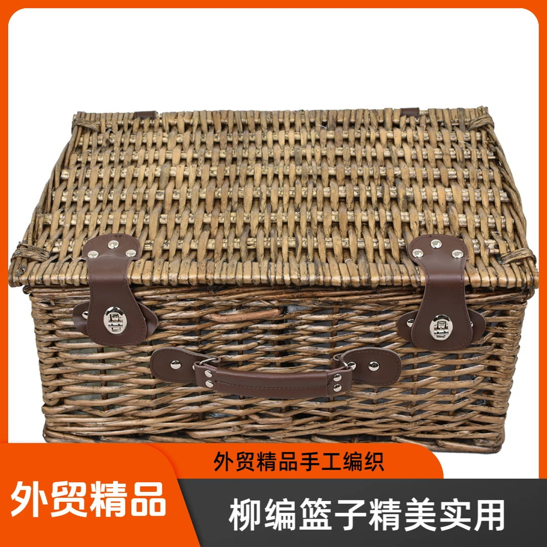 外贸精品柳编藤编野餐篮子购物篮编织手提篮玩具收纳筐水果篮花篮