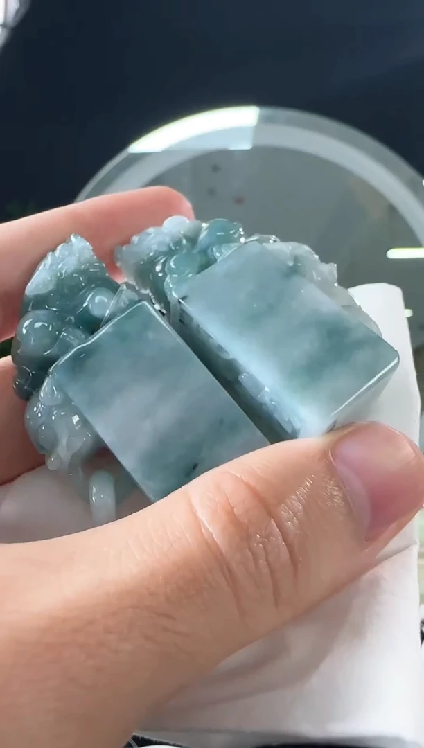 未镶嵌摆件翡翠翡翠印章一对