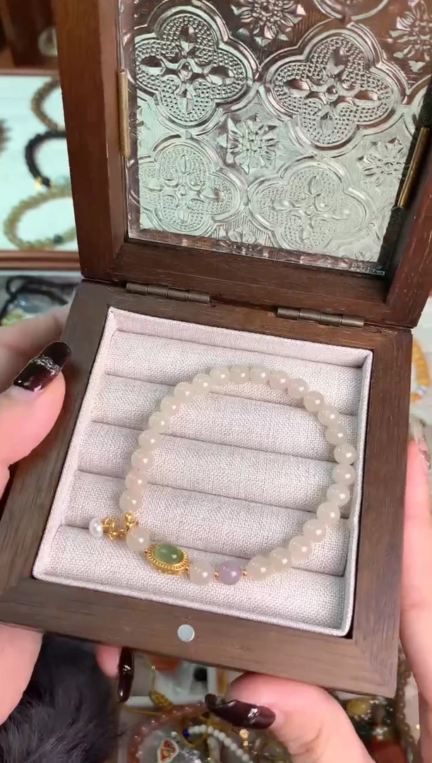 【闪购商品】和田玉手串未镶嵌藕粉和田玉碧玉长蛋面单圈